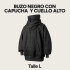 Canguro Buzo OverSize Capucha Cuello Frio Invierno Unisex Color Negro Talle L