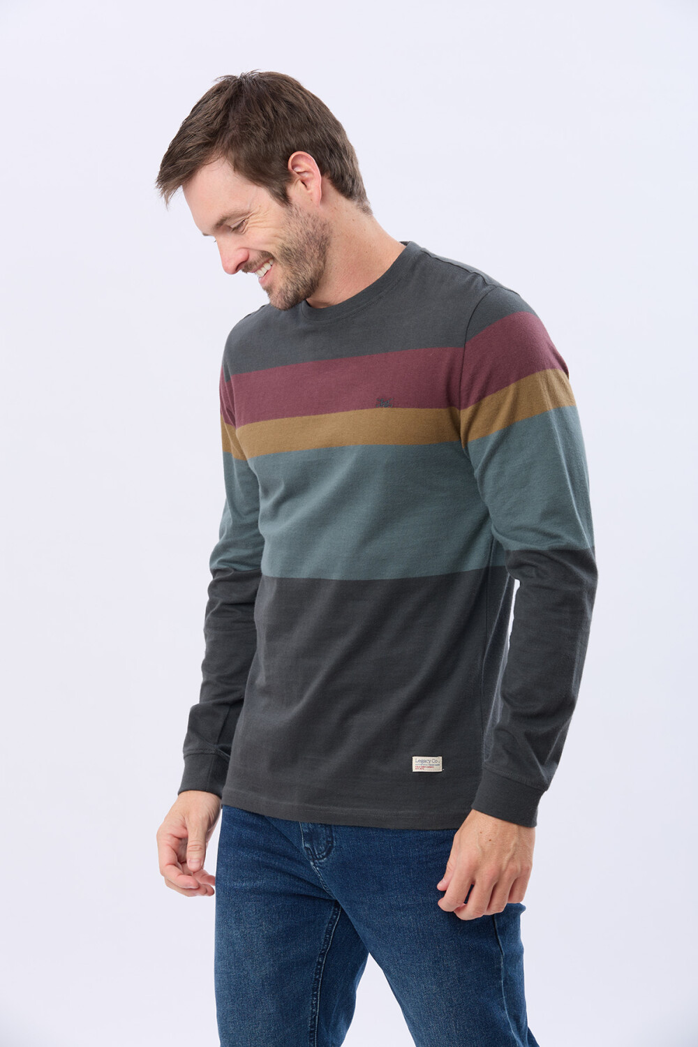 REMERA RAYADA DE ALGODÓN GRIS