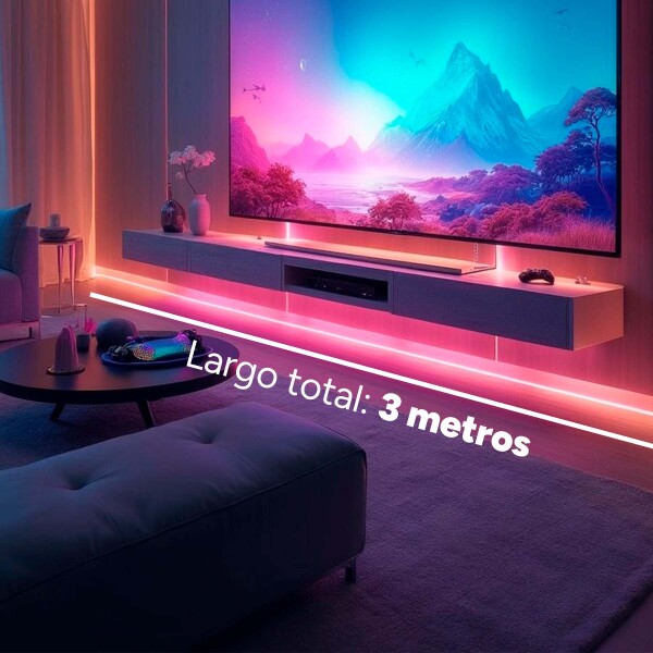 Tira Cinta Luces Led Rgb 3 Metros USB + Control + Bluetooth® Diseño Colores