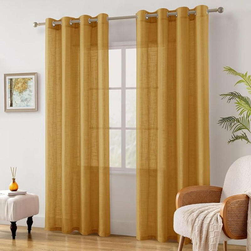 Cortina 2 Paños 106 X160 Cm Textura Lino Amarillo