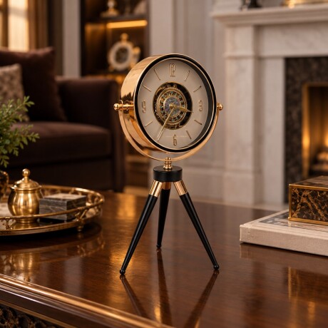 Reloj de Mesa Decorativo con Trípode Negro y Dorado Reloj de Mesa Decorativo con Trípode Negro y Dorado