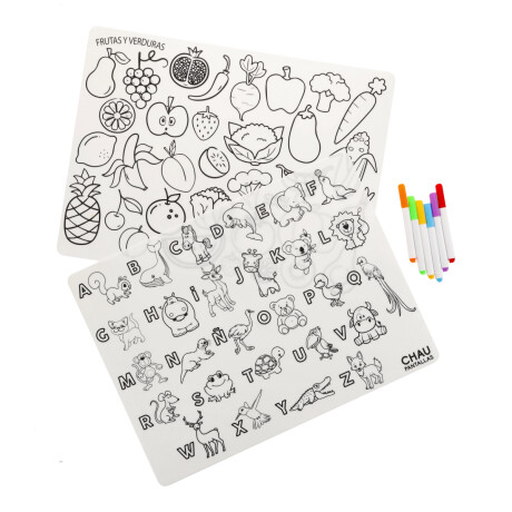 Lámina Para Colorear Lavable Abecedario Y Frutas Y Verduras 001