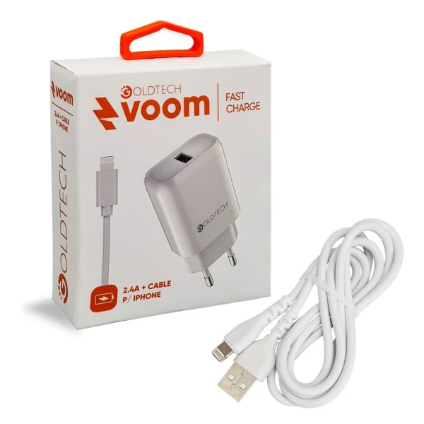 Ficha Cargador + Cable Compatible iPhone Lightning Goldtech Ficha Cargador + Cable Compatible iPhone Lightning Goldtech