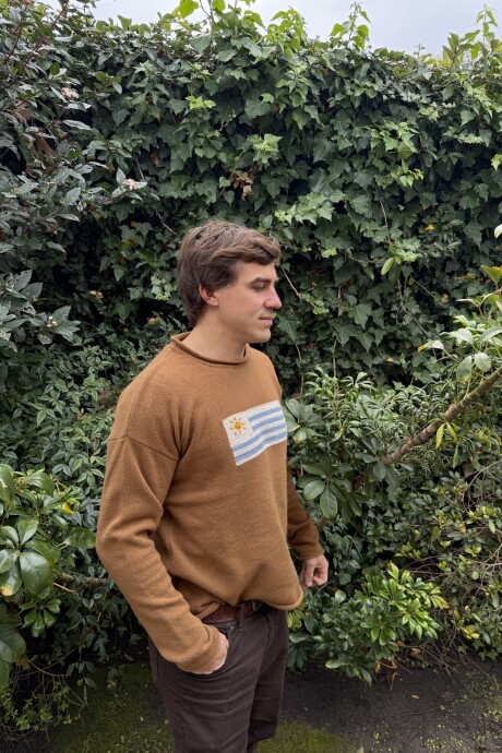 Flag Wool Sweater Men Camel