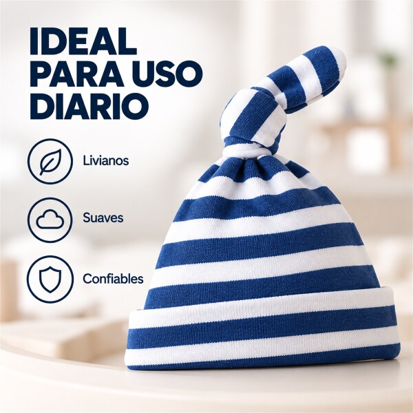 Gorro Para Bebé Recién Nacido x3 100% Algodón Con Nudo Azul 1