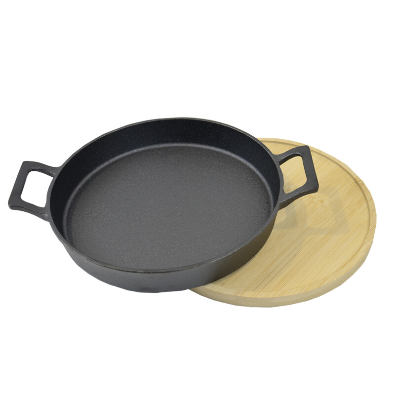 Fuente redonda 20cms hierro fundido base bambú NEGRO