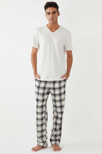 Pantalòn Pijama Franela Hombre Sp White Shadow Plaid