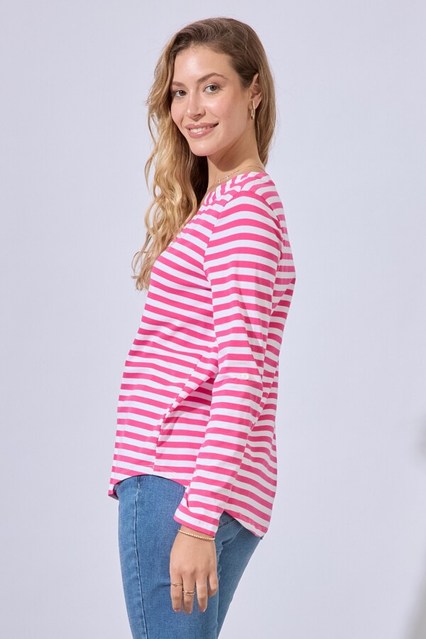 Remera Algodon Escote V FUCSIA