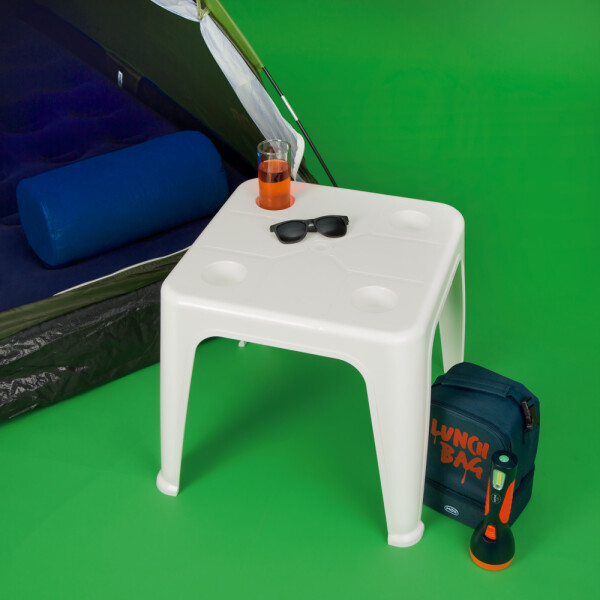 MESA SOPORTE CON PORTA VASOS PVC BLANCA BLANCO