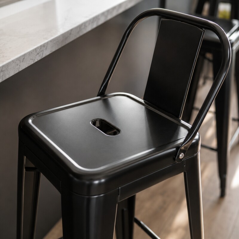 Banqueta Tolix con respaldo NEGRO