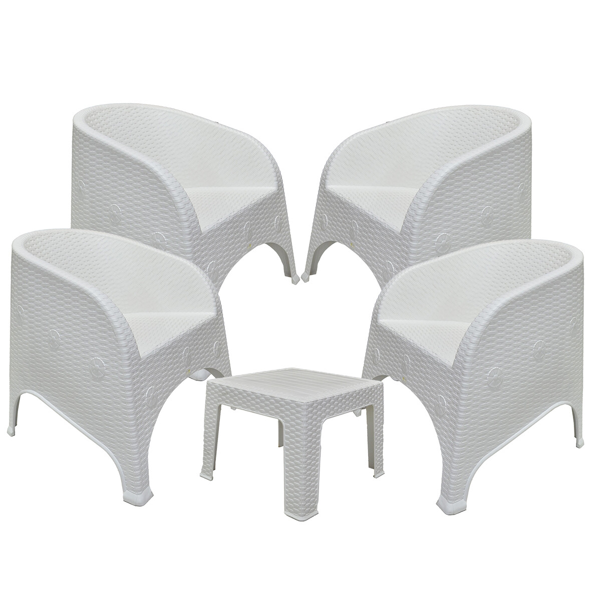 Set x4 sillones simíl ratán + Mesa cuadrada - BLANCO 