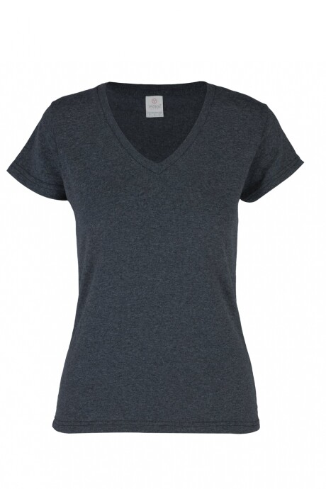 Camiseta jaspe escote en v dama Negro