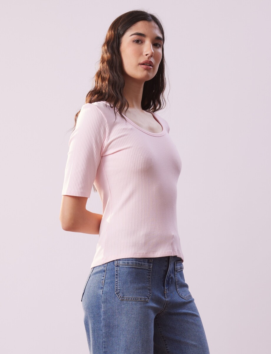 Remera Basica Ribs - Rosa Claro 