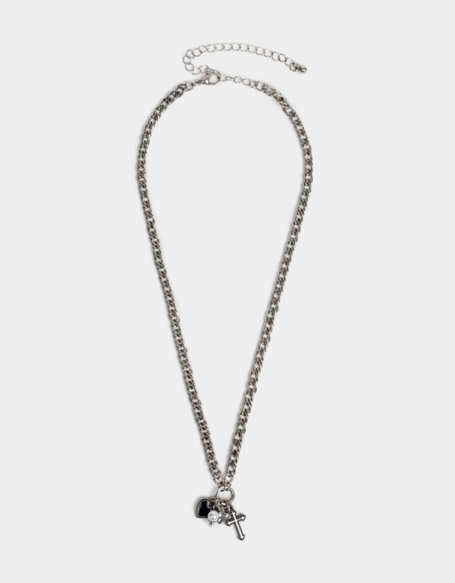 Collares Cortos Con cruz Set De Collares Con Cruz Strass - Plateado Antique Silver