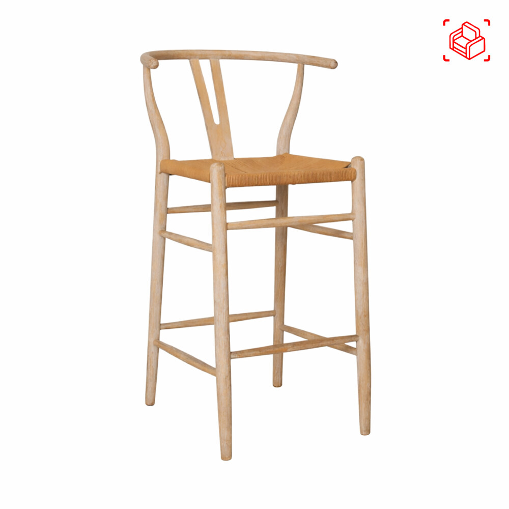 BUTACA TABURETE BAR MADERA NATURAL-BEIGE WISHBONE