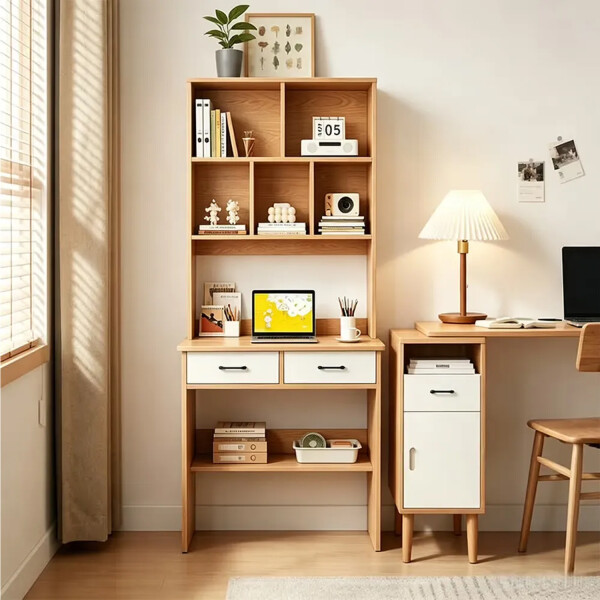 Escritorio Con Cajones Y Estantería 70 Cm Mdf Mövi Esh0008m ESCRITORIO MOVI MARRON ESH0008M