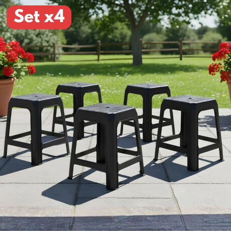 Set x4 Banqueta apilable de plástico resistente NEGRO