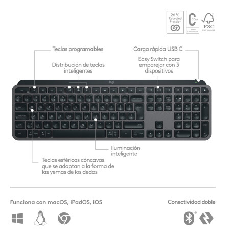 Teclado Inalambrico Logitech 920-011561 Mx Keys S Grafito Teclado Inalambrico Logitech 920-011561 Mx Keys S Grafito
