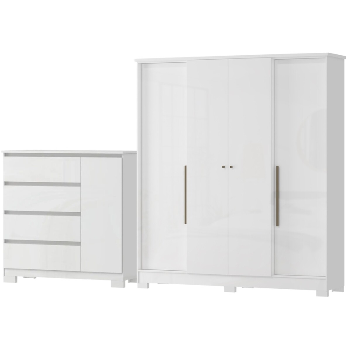 Juego de Dormitorio Ropero Monaco 4 Puertas y Comoda Vega 4 Cajones - Blanco 