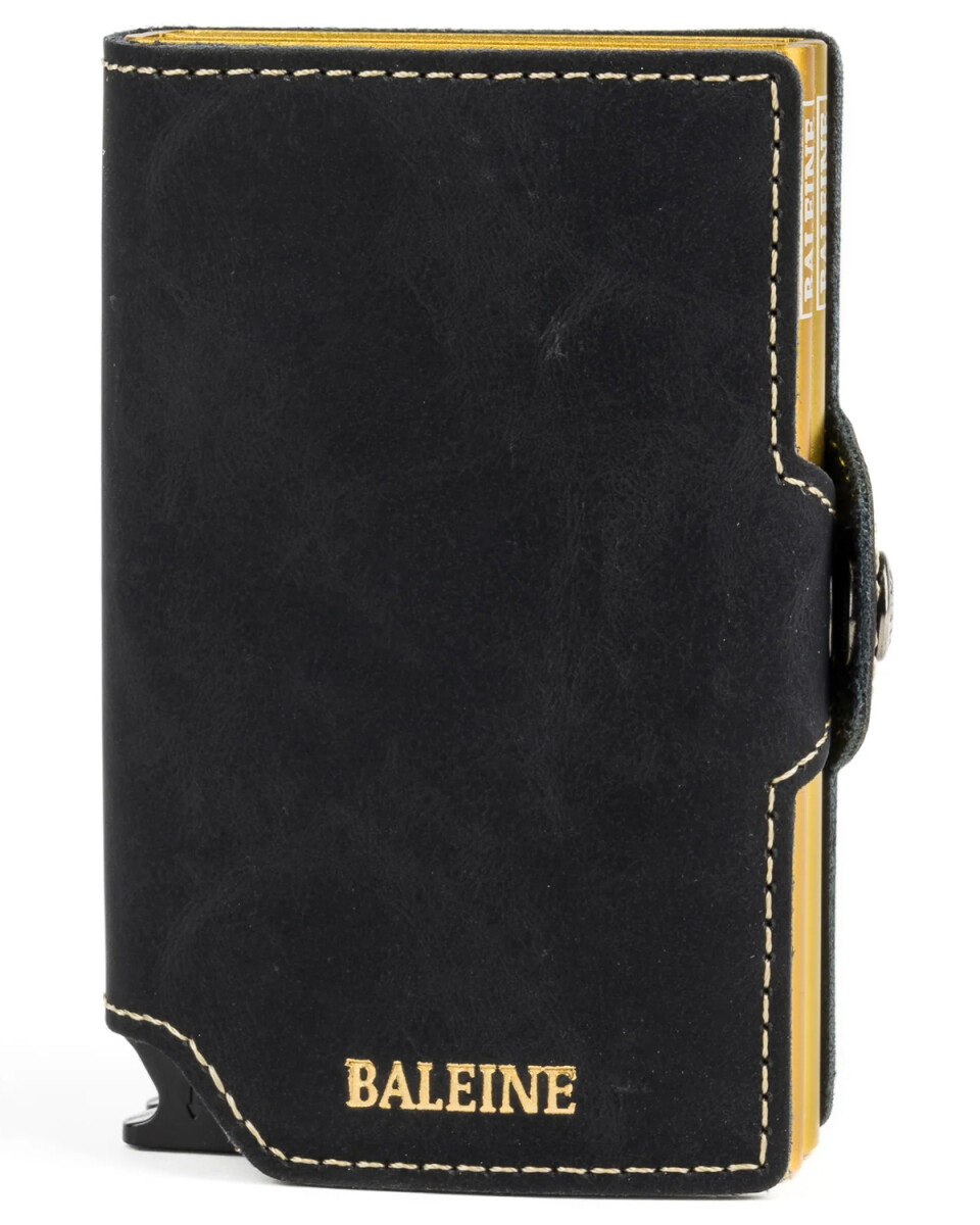 Billetera Baleine Double Kansas en Aluminio y Cuero con Protección RFID - Golden Black 