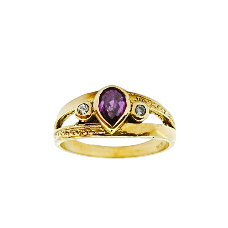 Anillo Solitario-Oro bajo-Piedra Amatista y Zirconia-AN8218 conpiedra