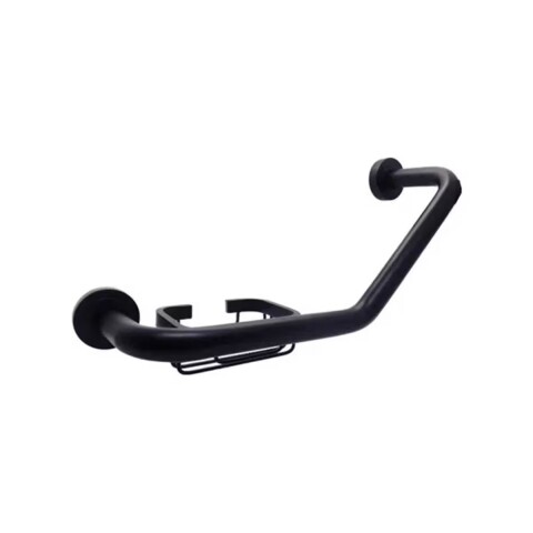 Agarradera De Ducha Angular Negro Mate Con Jabonera Izquierda /derecha Agarradera De Ducha Angular Negro Mate Con Jabonera Izquierda /derecha