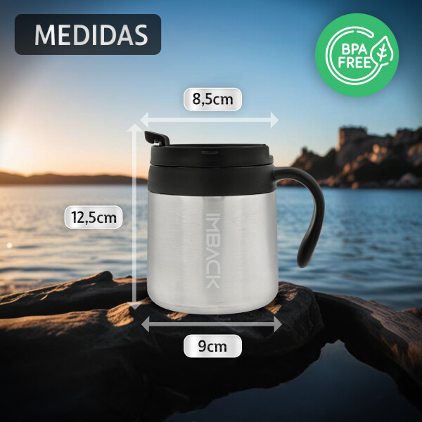 Taza Vaso Termico 355ml Tapa Asa Acero Inoxidable Doble Capa Taza Vaso Termico 355ml Tapa Asa Acero Inoxidable Doble Capa