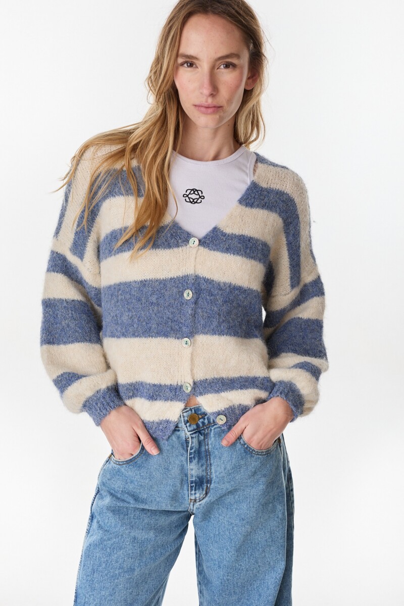 Cardigan Clover Crudo/Azul