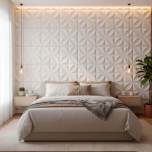 Revestimiento de Pared Panel 3D PVC 50x50cm Ondas Línea X12 Flor Blanco