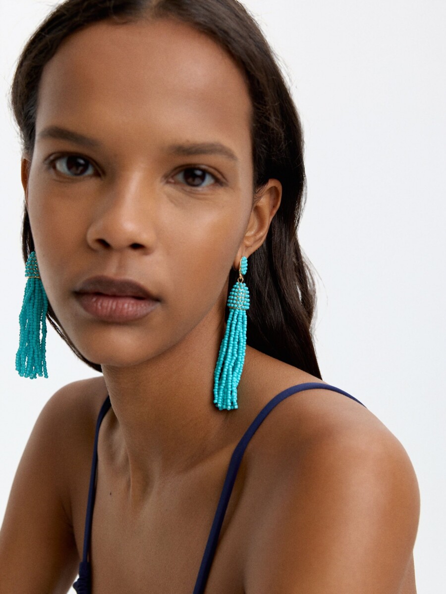 Pendientes Largos De Cuentas azul