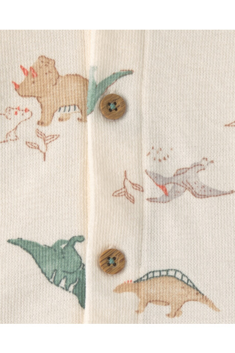 Set tres piezas de algodón, pantalón, body y saco con capucha, verde y marfil, diseño dinos Set tres piezas de algodón, pantalón, body y saco con capucha, verde y marfil, diseño dinos