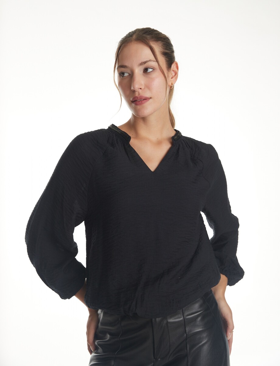 Blusa Saten Mostacillas - Negro 