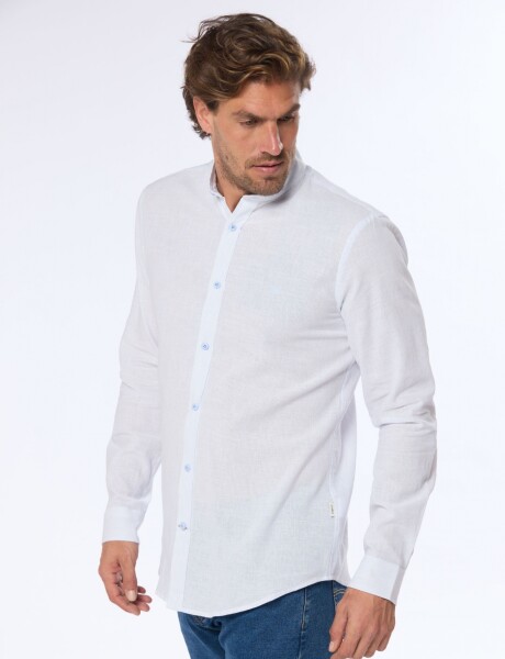 CAMISA DE LINO CUELLO MAO Celeste