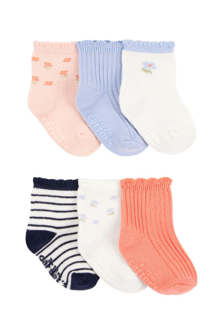 Pack seis pares de medias de algodón, festoneadas, diseño floral Pack seis pares de medias de algodón, festoneadas, diseño floral