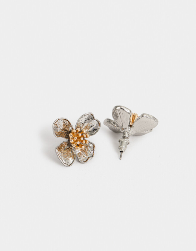 Aros Pasantes Con flores Aros Pasantes Con Flores Metálicas - Combinacion Bicolor