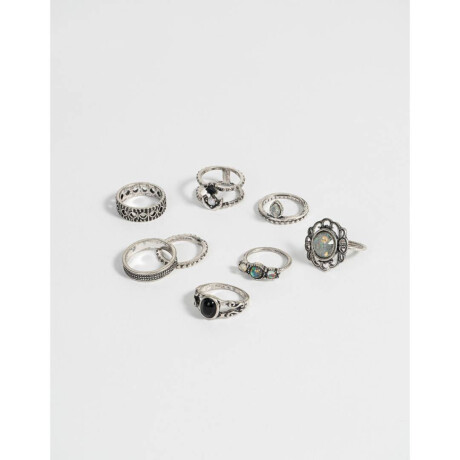 Set De Anillos Con Piedras Plateado Antique Silver