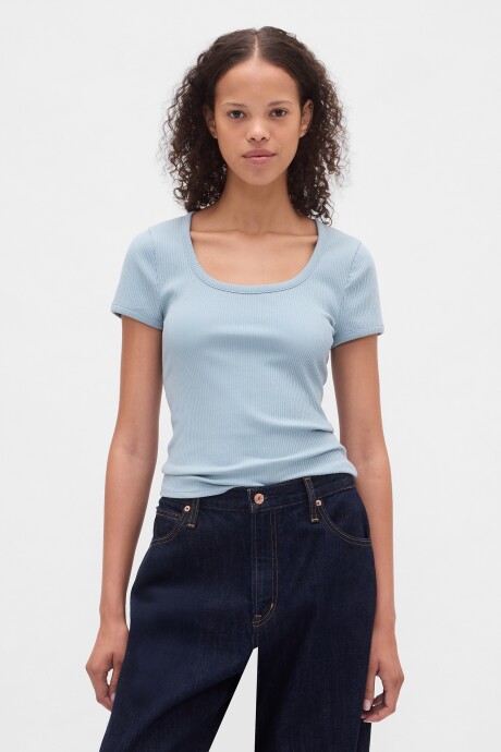 Remera Rib Mujer New England Sky