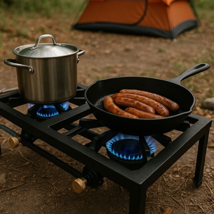 ANAFE A GAS HIERRO FUNDIDO 2 HORNALLAS CAMPING NEGRO