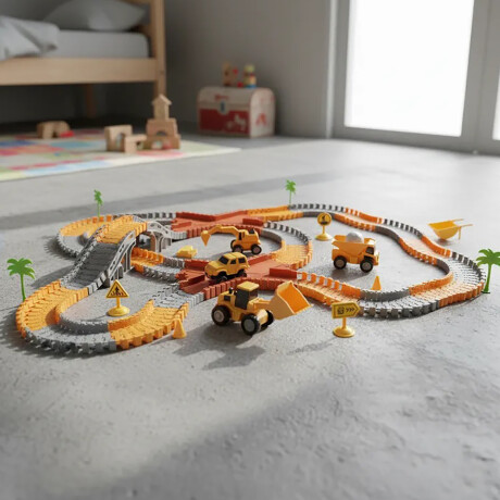 Pista Carreras Flexible Ciudad en Construcción Camiones 210P Naranja