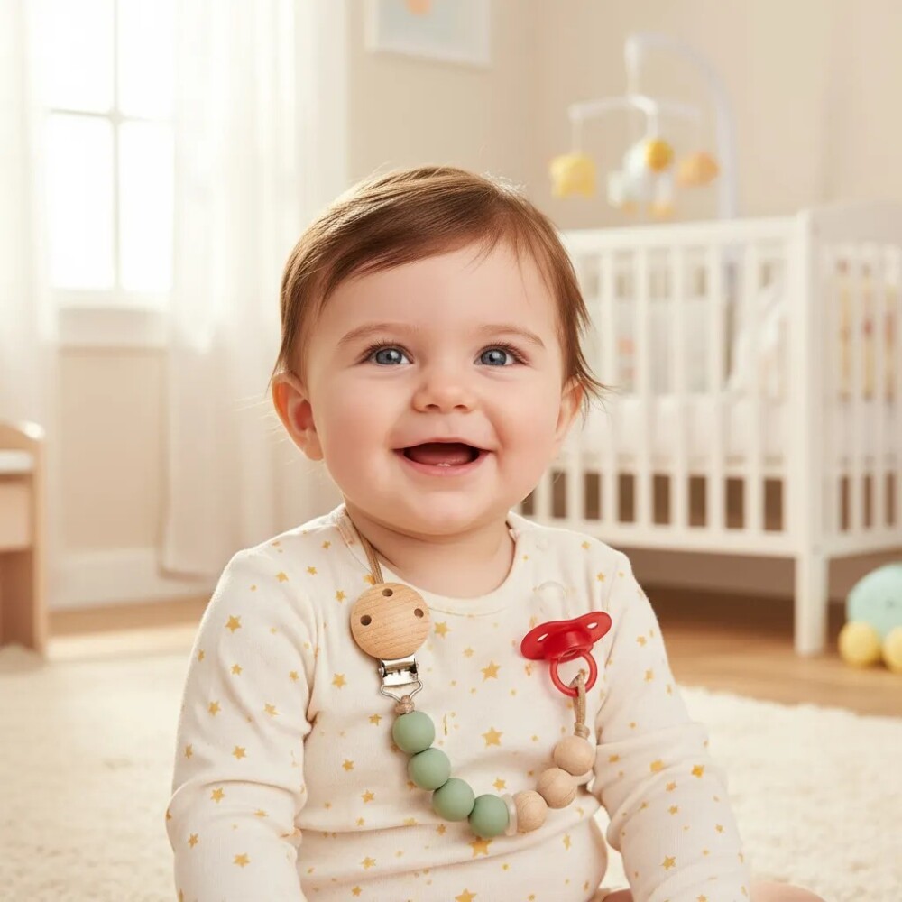 Clip para chupete silicona & bambu BUBA verde