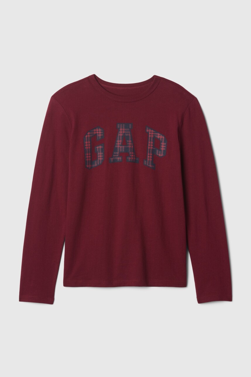 Remera Logo Gap Manga Larga Niño Burgundy Plaid