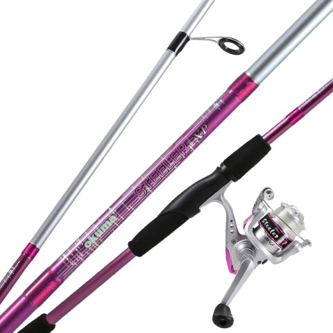 Caña Okuma Steeler Combo Caña + Reel + Tanza 1,65 Mts Fucsia