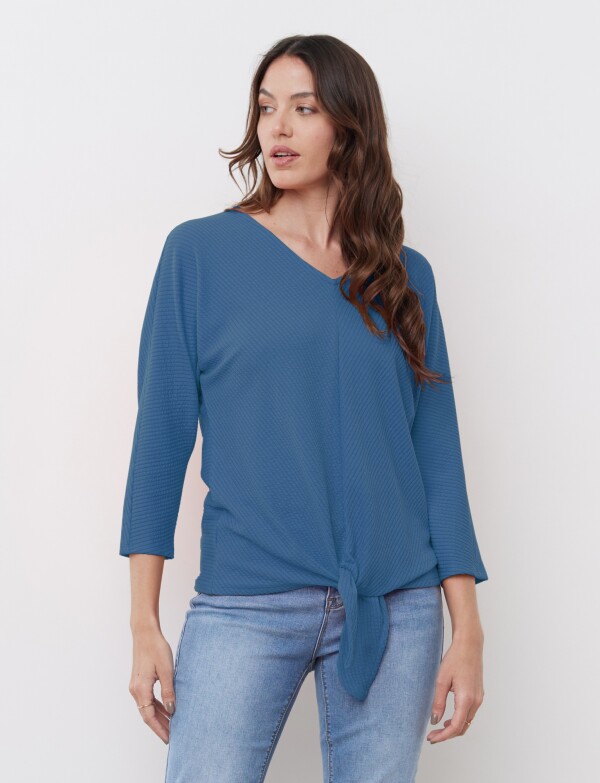 Blusa Ribs Nudo CELESTE OSCURO