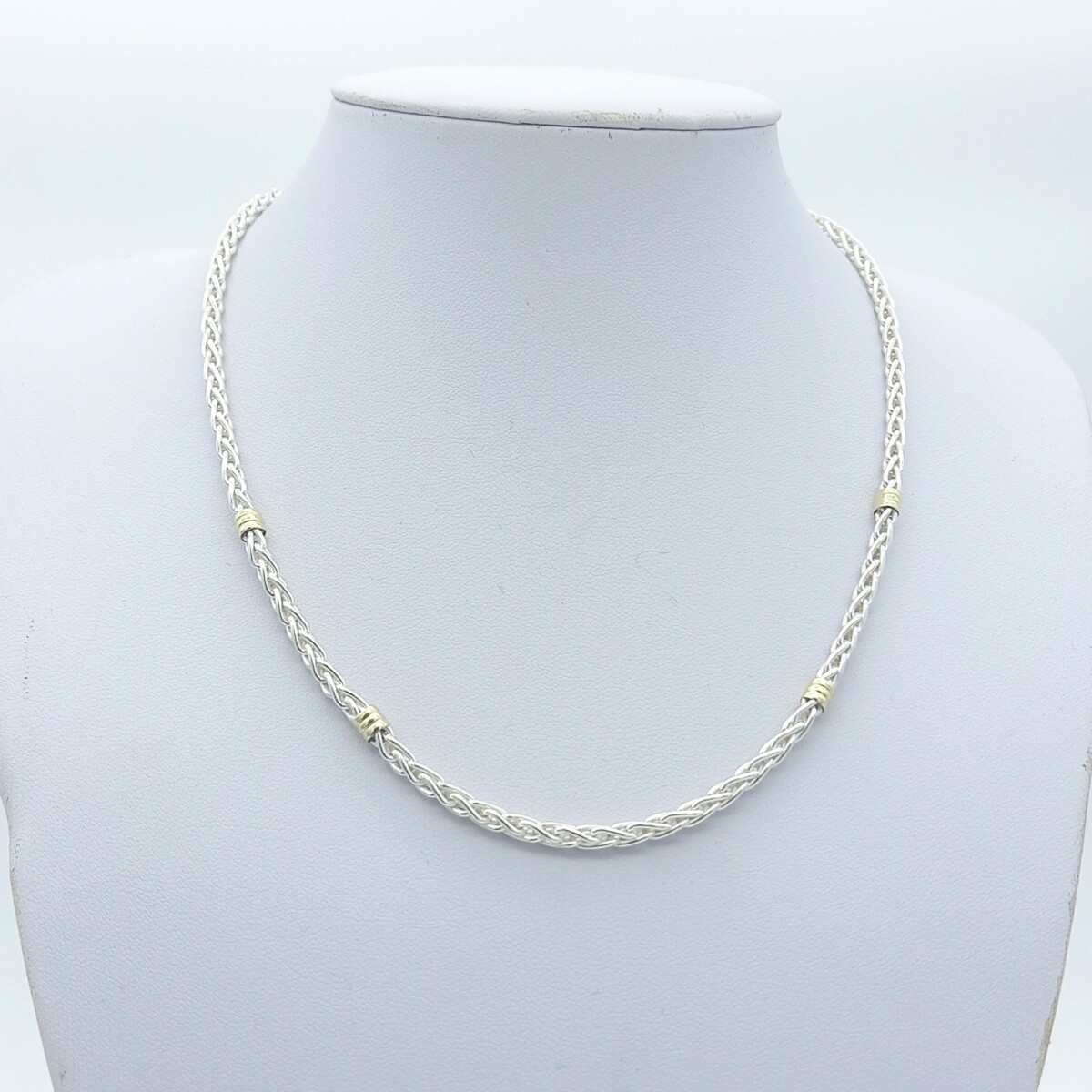 Gargantilla espiga de plata 925 y double en oro 18 ktes, 50 cm.. 
