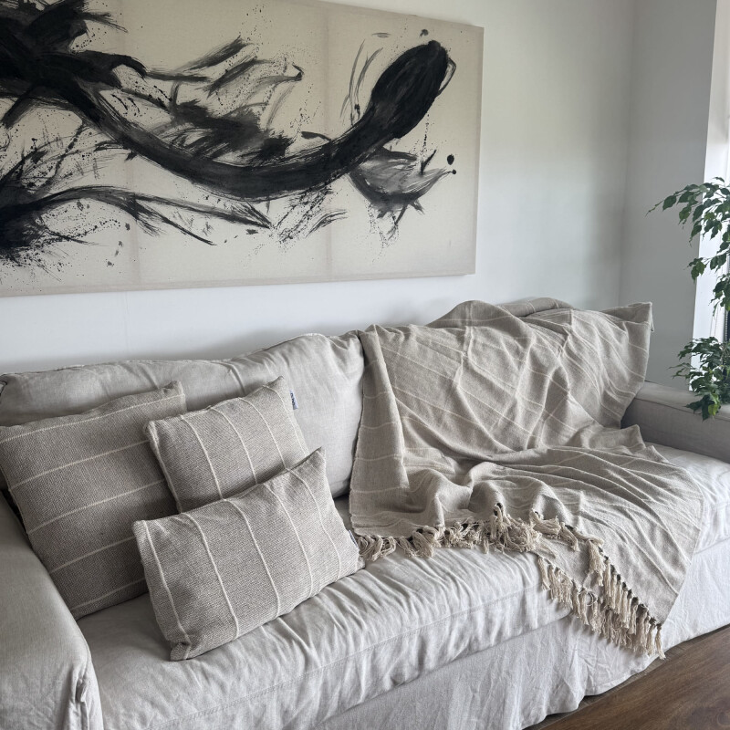 Manta para sillón y cama algodón Rayas Greige 180 x 130 cm