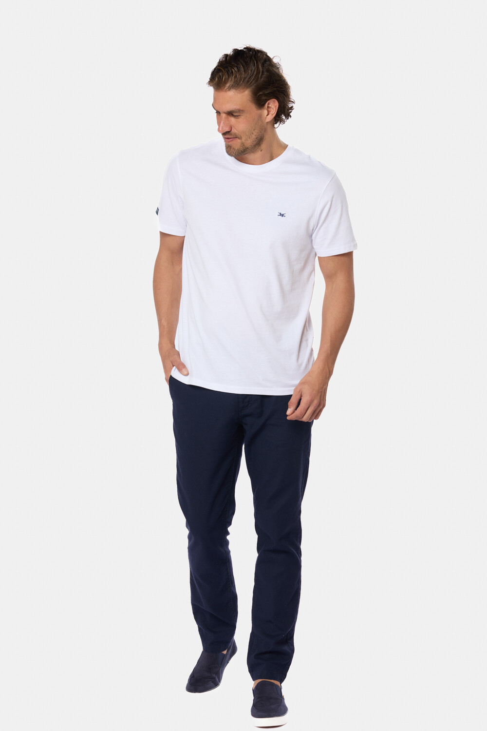 PANTALÓN DE LINO CON CINTURA ELASTIZADA Marino