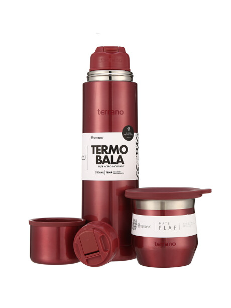 Kit Acero Bala Metalizado - 750mL + Mate Flap Rojo