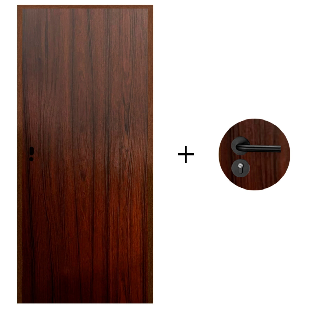 Puerta Desarmada Interior en MDF con Marco y Cerradura Lumax - Marrón Teak Lisa Herraje Negro 