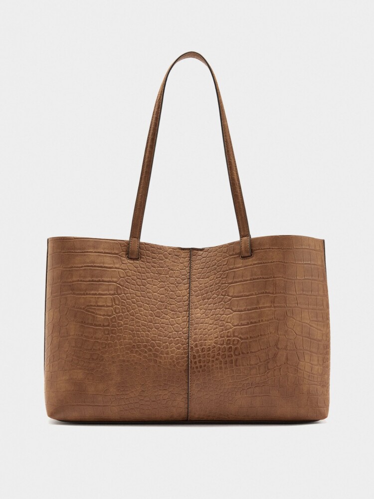 Bolso Shopper Grabado Animal Con Bolsa camel