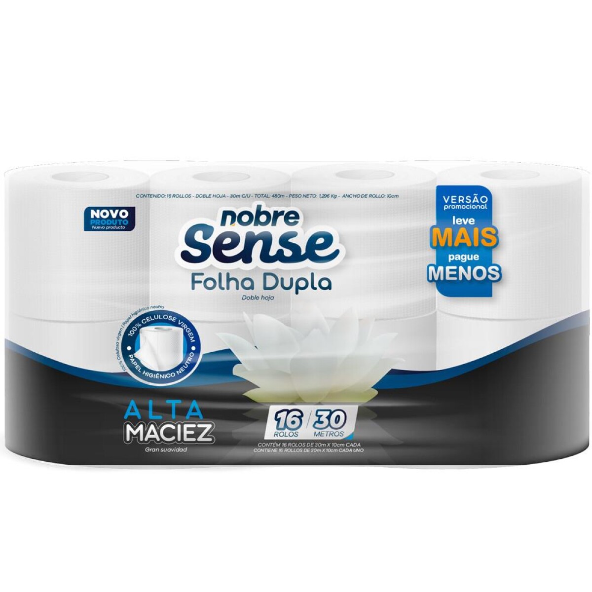PAPEL HIGIENICO DOBLE HOJA 30 MT, 16 ROLLOS 